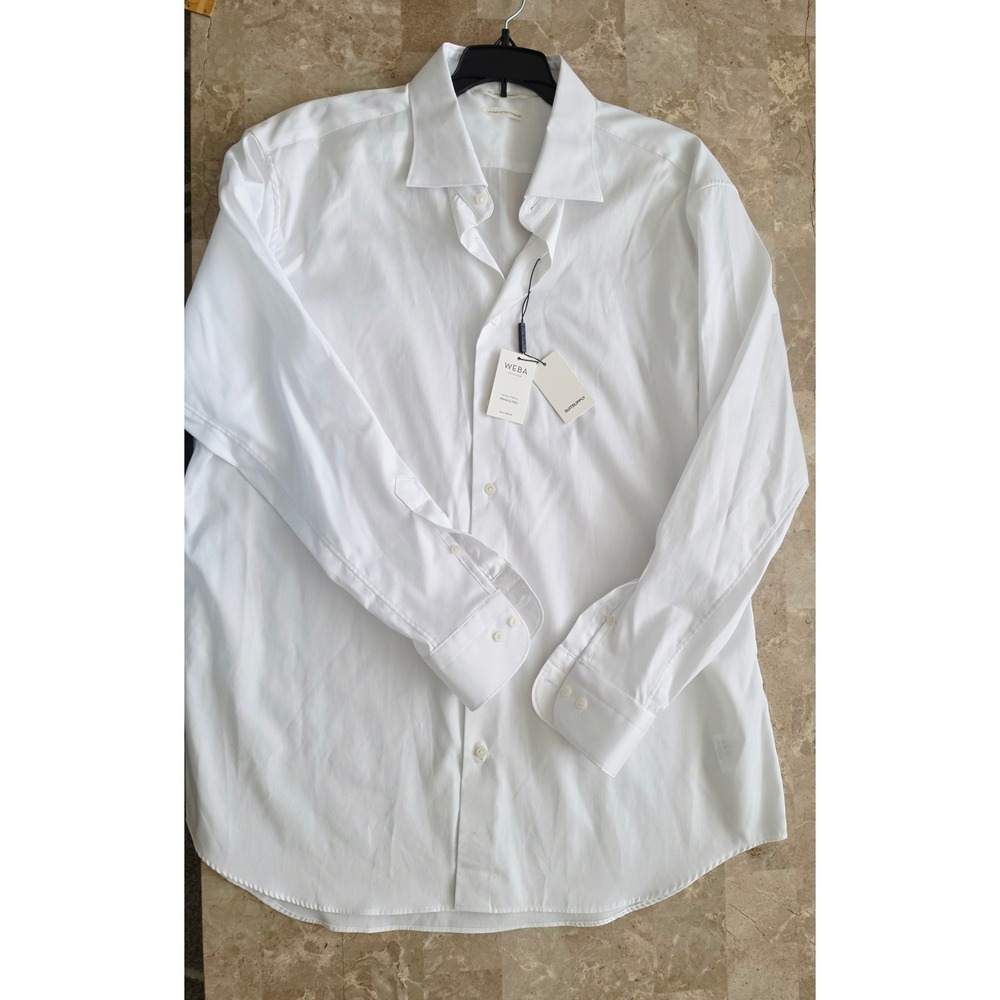 NEW Suitsupply Men White Twill Tailored Fit Shirt US Pima Cotton Traveller 17 ¾